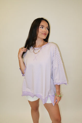 Soft Structure Stripe Trim Lightweight Sweatshirt - The Pink Tulip Clothing