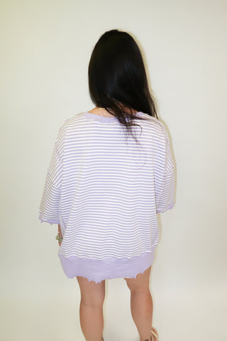 Soft Structure Stripe Trim Lightweight Sweatshirt - The Pink Tulip Clothing