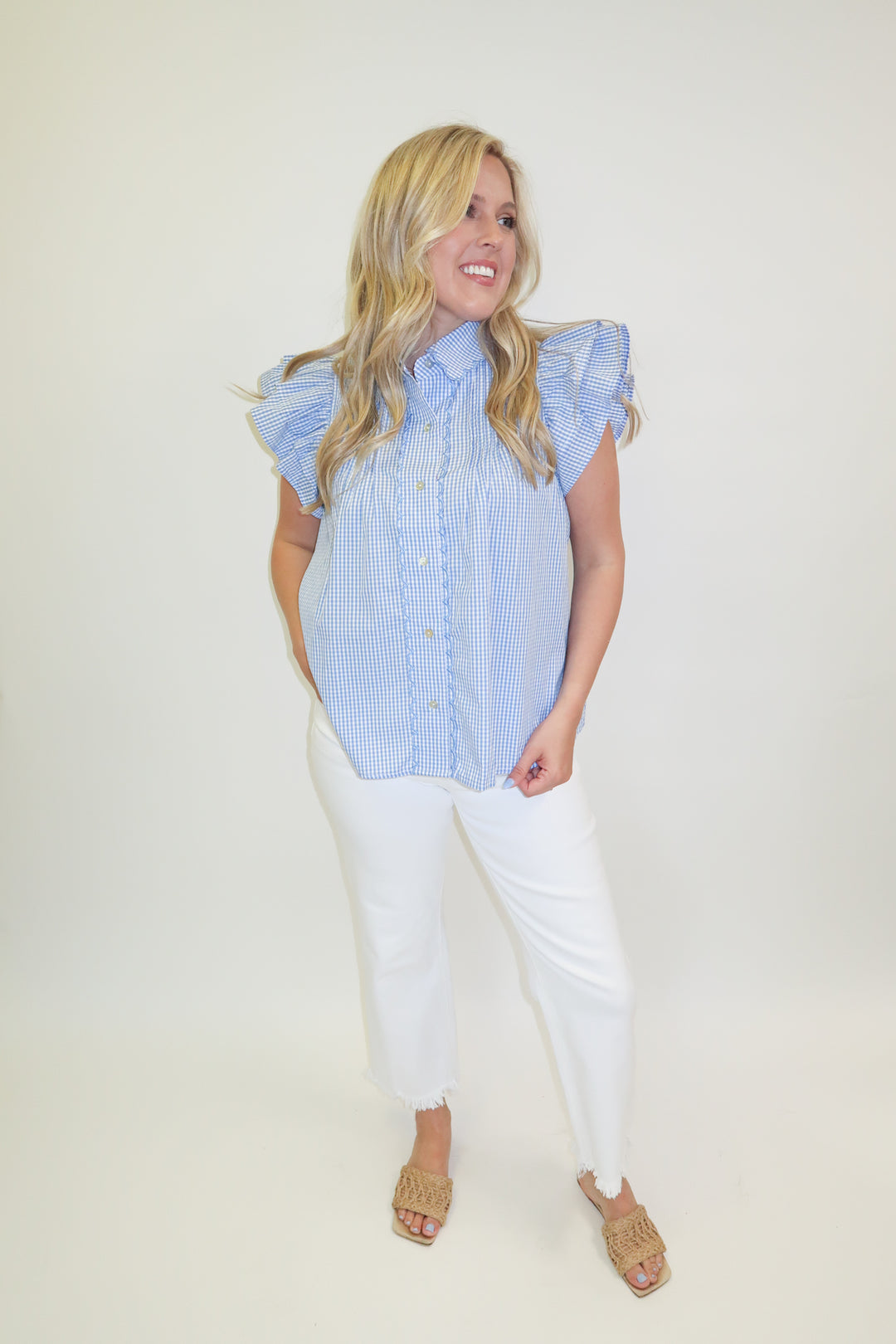 Cherry On Top Gingham Double Ruffle Blouse
