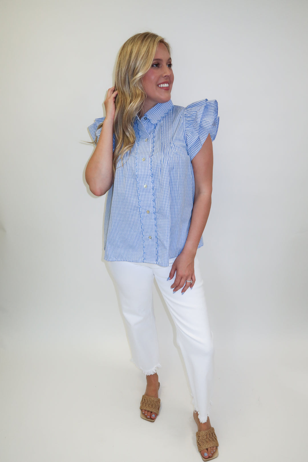 Cherry On Top Gingham Double Ruffle Blouse