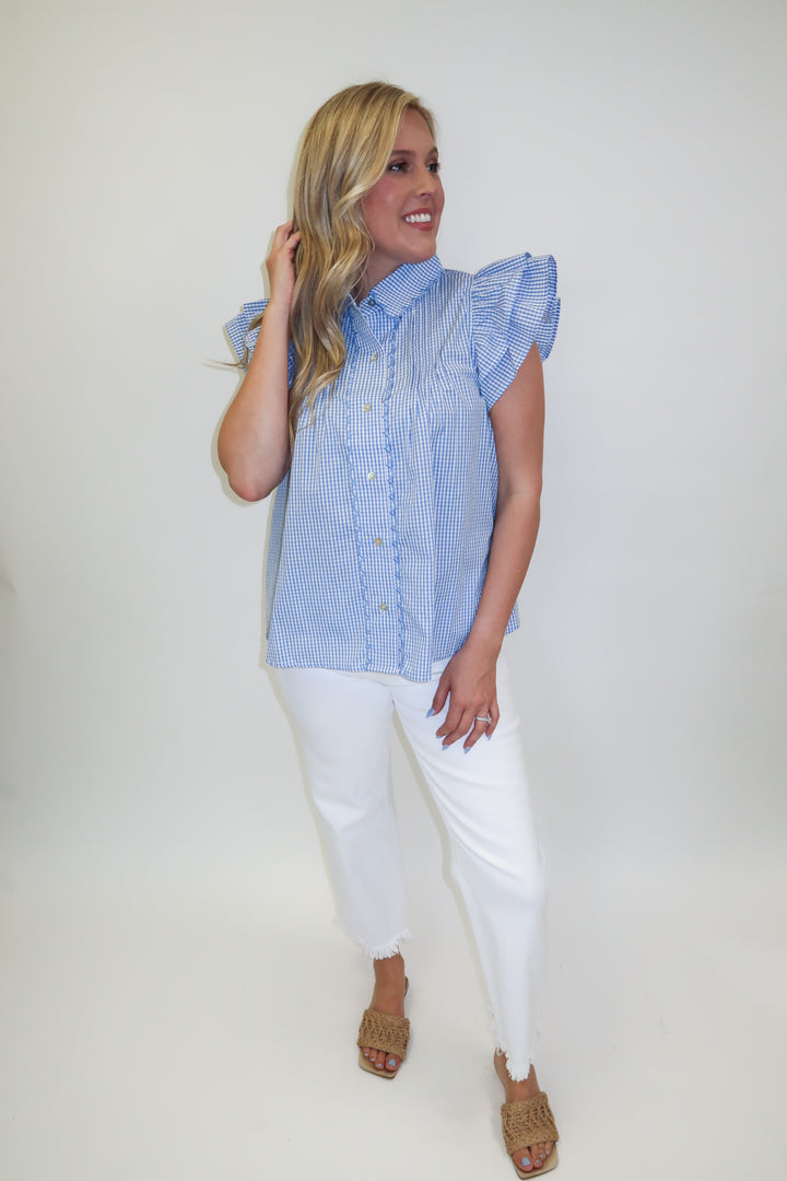 Cherry On Top Gingham Double Ruffle Blouse