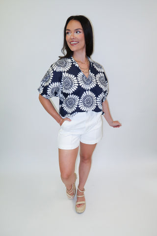 Bold Move Abstract Floral Stand Collar Blouse - The Pink Tulip Clothing