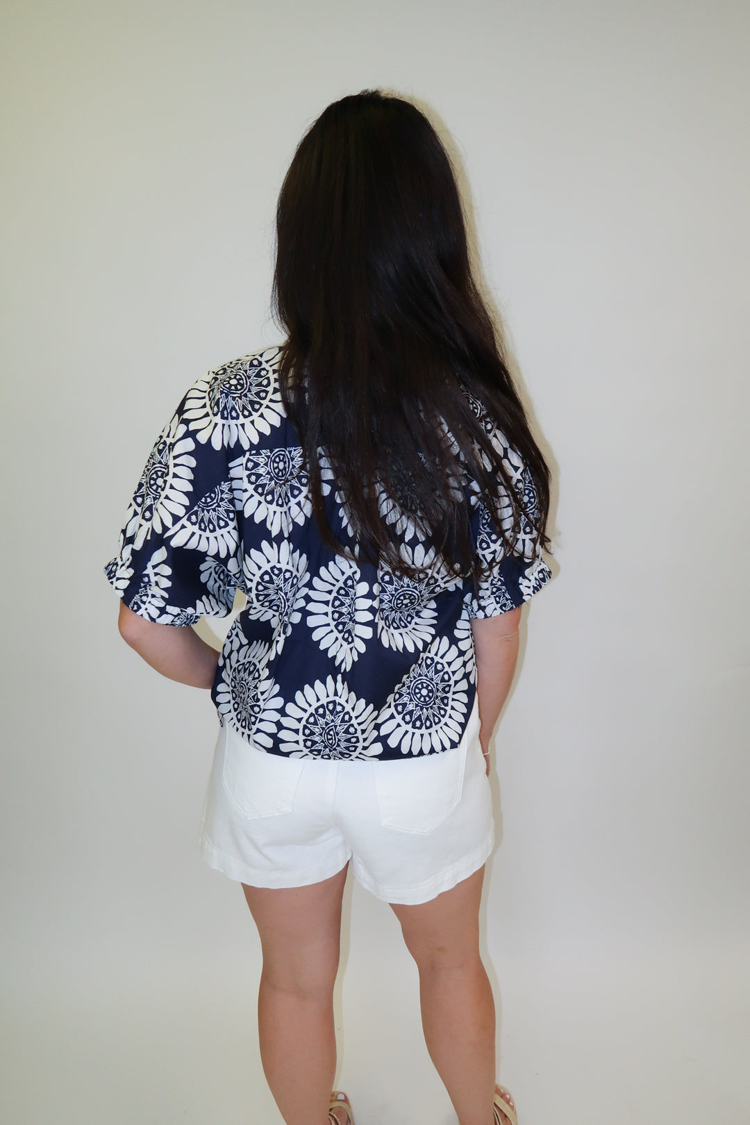 Bold Move Abstract Floral Stand Collar Blouse