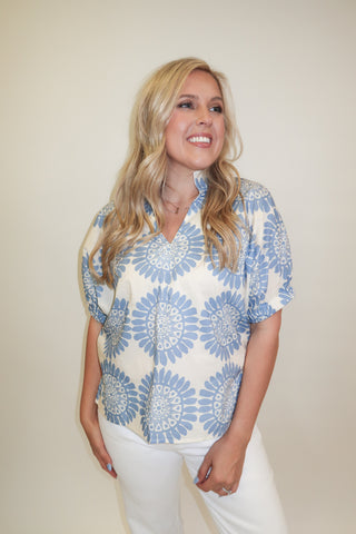 Bold Move Abstract Floral Stand Collar Blouse - The Pink Tulip Clothing