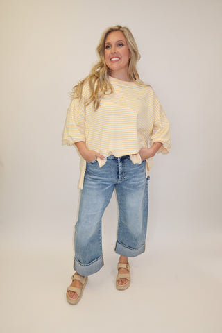 Soft Structure Stripe Trim Lightweight Sweatshirt - The Pink Tulip Clothing