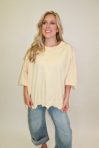Soft Structure Stripe Trim Lightweight Sweatshirt - The Pink Tulip Clothing