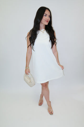 Champagne Plans Sleeveless Scarf Neck Mini Dress - The Pink Tulip Clothing