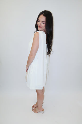 Champagne Plans Sleeveless Scarf Neck Mini Dress - The Pink Tulip Clothing