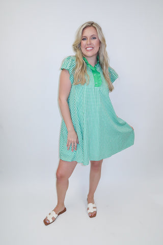Fresh Pick Green Gingham Flutter Sleeve Dress - The Pink Tulip Clothing