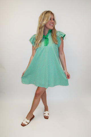Fresh Pick Green Gingham Flutter Sleeve Dress - The Pink Tulip Clothing