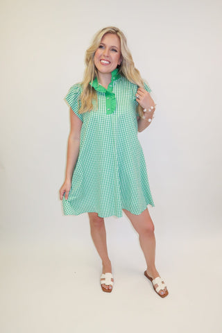 Fresh Pick Green Gingham Flutter Sleeve Dress - The Pink Tulip Clothing