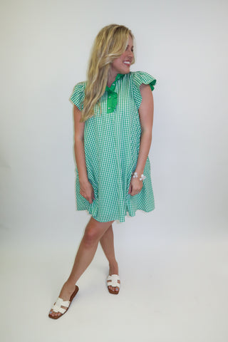 Fresh Pick Green Gingham Flutter Sleeve Dress - The Pink Tulip Clothing