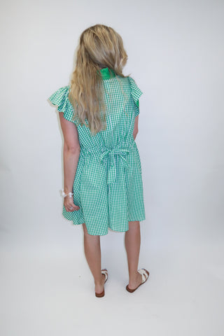 Fresh Pick Green Gingham Flutter Sleeve Dress - The Pink Tulip Clothing