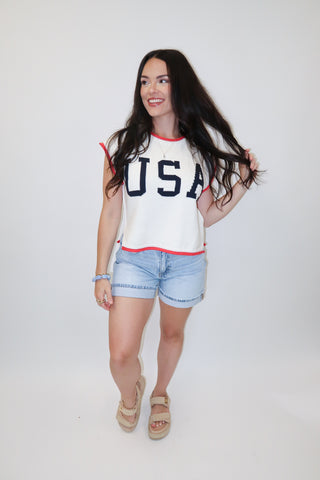 Stars Aligned USA Sleeveless Knit Top - The Pink Tulip Clothing