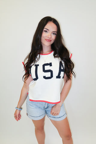 Stars Aligned USA Sleeveless Knit Top - The Pink Tulip Clothing