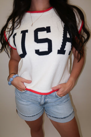 Stars Aligned USA Sleeveless Knit Top - The Pink Tulip Clothing