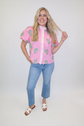 Sweet Talk Pink Embroidered Stripe Puff Sleeve Top - The Pink Tulip Clothing