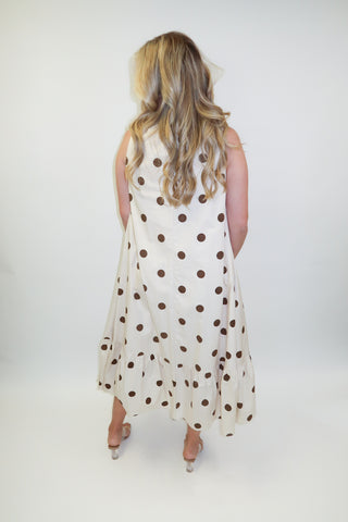Freshly Spotted Sleeveless Polka Dot Tie Neck Midi Dress - The Pink Tulip Clothing