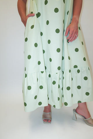Freshly Spotted Sleeveless Polka Dot Tie Neck Midi Dress - The Pink Tulip Clothing