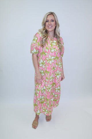 Painted Petals Abstract Floral Midi Dress - The Pink Tulip Clothing