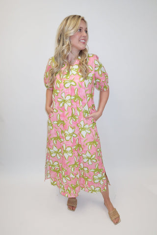 Painted Petals Abstract Floral Midi Dress - The Pink Tulip Clothing