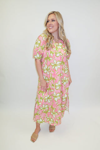 Painted Petals Abstract Floral Midi Dress - The Pink Tulip Clothing