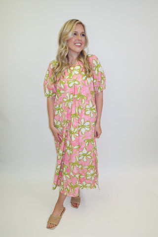 Painted Petals Abstract Floral Midi Dress - The Pink Tulip Clothing