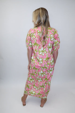 Painted Petals Abstract Floral Midi Dress - The Pink Tulip Clothing
