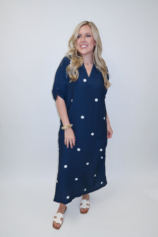 City Stroll Navy Polka Dot Collar Dress - The Pink Tulip Clothing