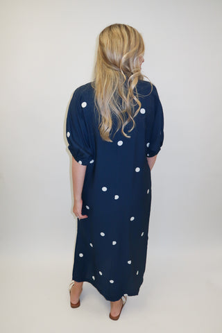 City Stroll Navy Polka Dot Collar Dress - The Pink Tulip Clothing