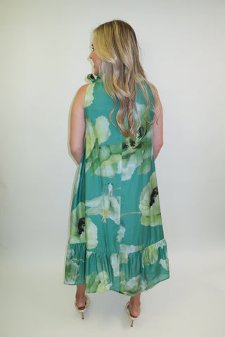Garden Muse Floral Tie Neck Midi Dress - The Pink Tulip Clothing