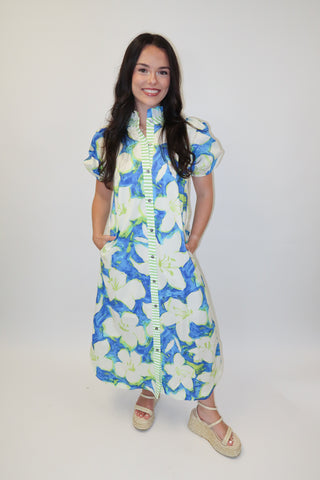 Bluebird Days Floral Button Front Midi Dress - The Pink Tulip Clothing