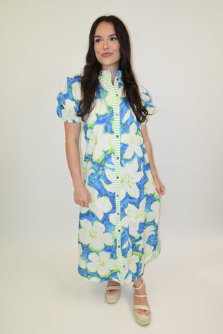 Bluebird Days Floral Button Front Midi Dress - The Pink Tulip Clothing