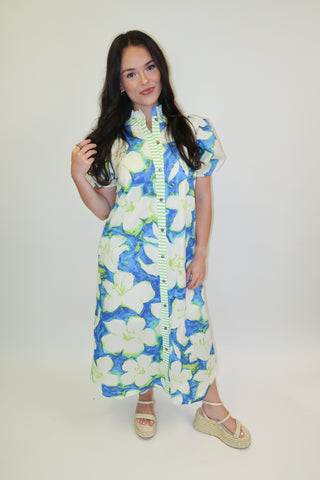 Bluebird Days Floral Button Front Midi Dress - The Pink Tulip Clothing