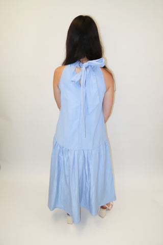 Ocean Air Blue Halter Ruffle Midi Dress - The Pink Tulip Clothing