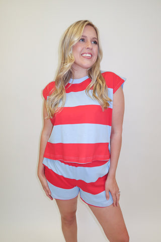 Boardwalk Stroll Stripe Cap Sleeve Knit Top - The Pink Tulip Clothing