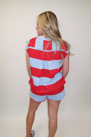 Boardwalk Stroll Stripe Cap Sleeve Knit Top - The Pink Tulip Clothing