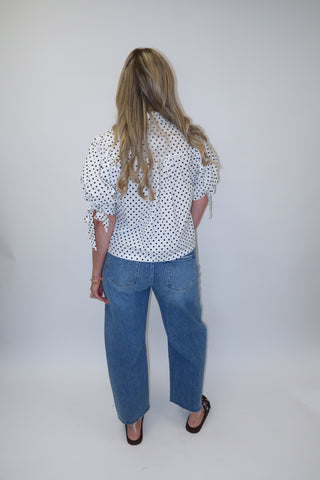 Dot the Occasion Polka Dot Scallop Tie Sleeve Top - The Pink Tulip Clothing