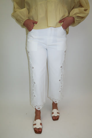 Worth Mentioning Lace Detail White Jeans - The Pink Tulip Clothing