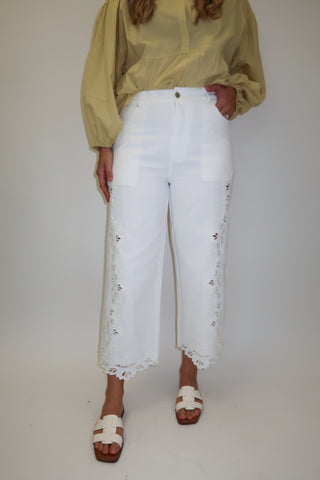 Worth Mentioning Lace Detail White Jeans - The Pink Tulip Clothing