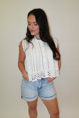 Pretty Little Detail Lace Trim Pleated Sleeveless Top - The Pink Tulip Clothing