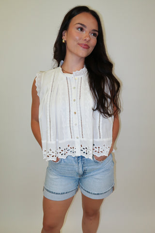 Pretty Little Detail Lace Trim Pleated Sleeveless Top - The Pink Tulip Clothing
