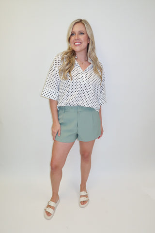 Midnight Mood Polka Dot Collared V - Neck Top - The Pink Tulip Clothing