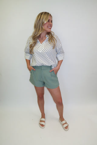 Midnight Mood Polka Dot Collared V - Neck Top - The Pink Tulip Clothing