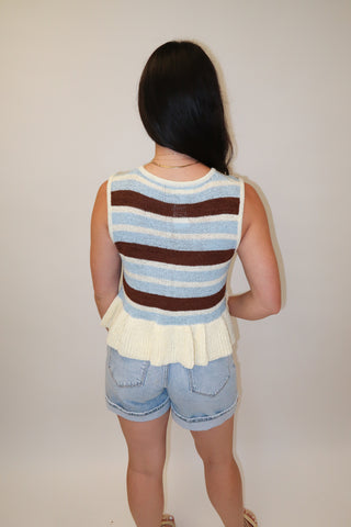 Boardwalk Babe Stripe Sleeveless Peplum Knit Top - The Pink Tulip Clothing
