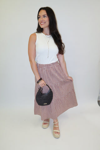 Picnic Favorite Tiered Gingham Midi Skirt - The Pink Tulip Clothing