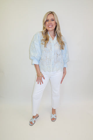Fresh Pick Floral Eyelet Button Front Blouse - The Pink Tulip Clothing