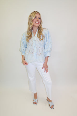 Fresh Pick Floral Eyelet Button Front Blouse - The Pink Tulip Clothing