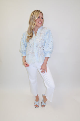 Fresh Pick Floral Eyelet Button Front Blouse - The Pink Tulip Clothing