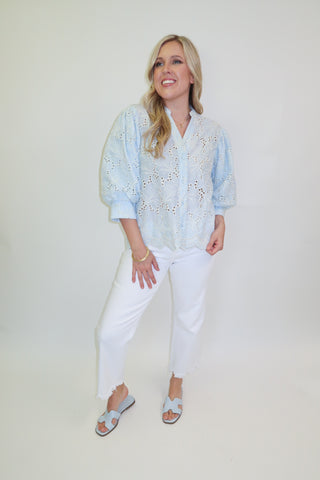 Fresh Pick Floral Eyelet Button Front Blouse - The Pink Tulip Clothing